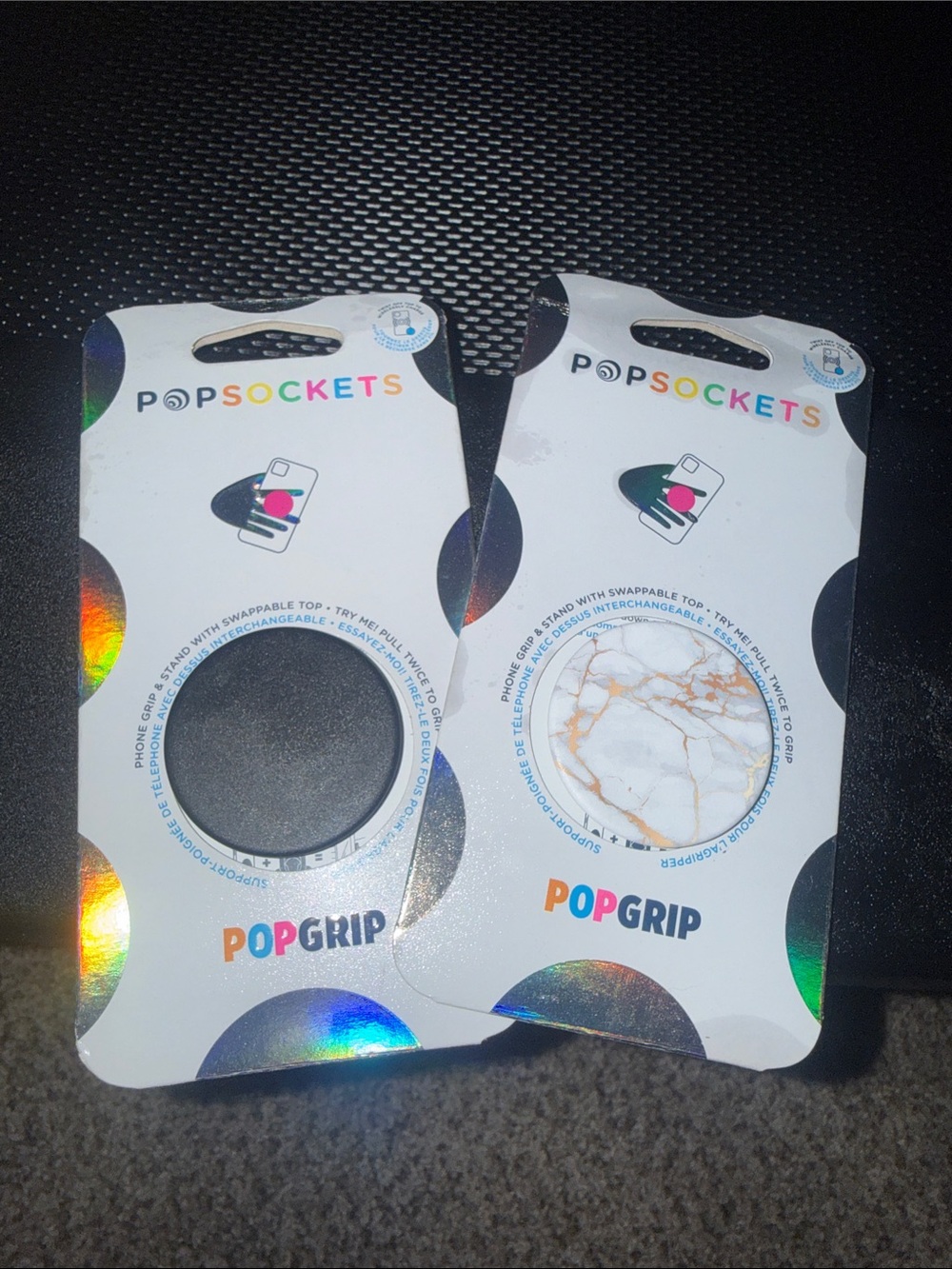 2 PopSockets PopGrip Phone Grip — Black & White Marble Tops